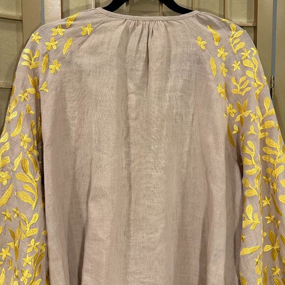 Voyageur by Mersea Palermo Embroidered Blouse Linen Top Women Size M Boho Floral - Picture 14 of 15